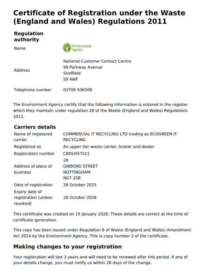 Waste Carrier, Broker and Dealer Registration — CBDU000000 (to be confirmed)