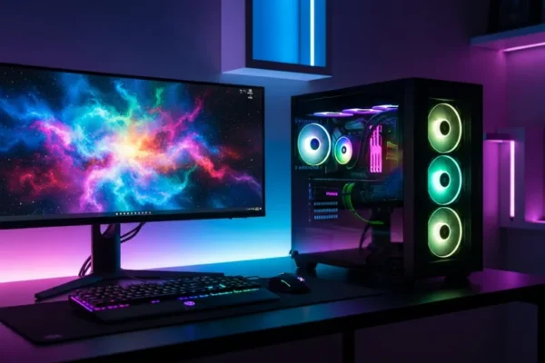 Illustrative gaming computer and monitor setup