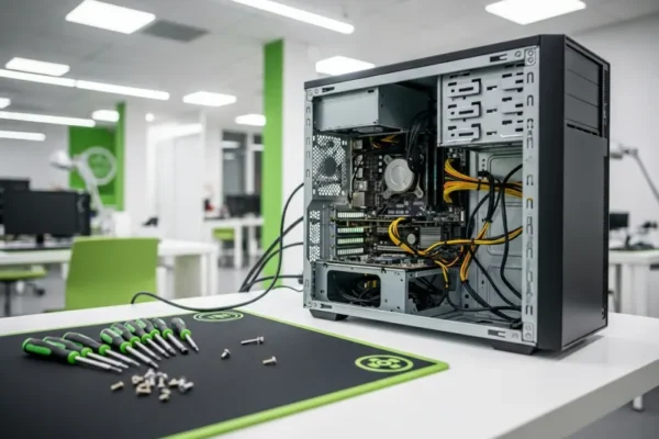 Illustrative desktop tower repair and upgrade work